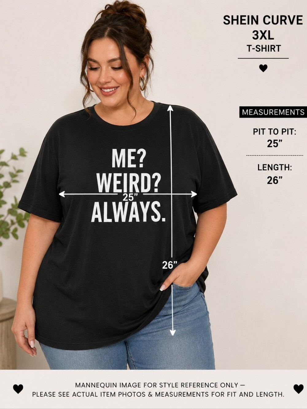SHEIN Curve 3XL Black “Me? Weird? Always.” Graphic T-Shirt Plus Size